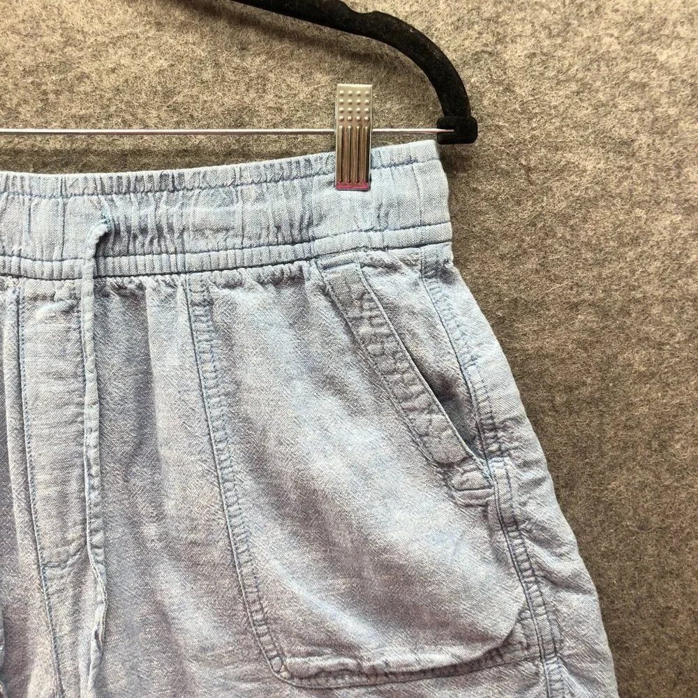 Gap Linen Blend Pull On Shorts Womens M Light Blue Drawstring High Rise Relaxed - Picture 3 of 8